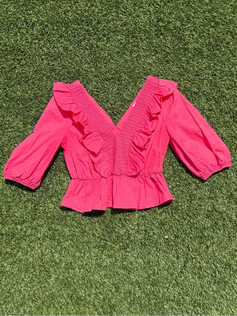 DO+BE Hot Pink Ruffle V-Neck Peplum Top